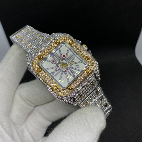COPY - Luxury Looking Duo Color 18K Plated Full Diamond Watch, Men Bling Hip Ho… - Picture 5 of 6